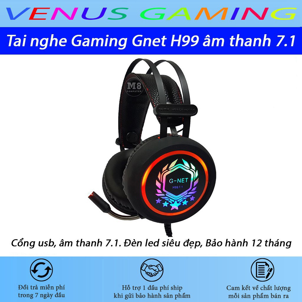 Tai Nghe chụp tai G-net H99 Jack 3.5 - Đèn led đổi màu - Dây dài 2 mét - Dùng được cho điện thoại - Bảo hành 12 tháng