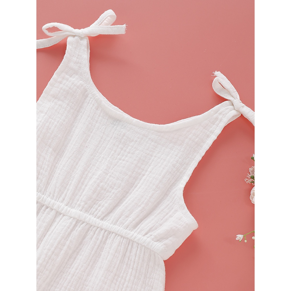 Áo liền quần MIKRDOO bằng cotton lanh màu trắng thời trang mùa hè dành cho bé gái