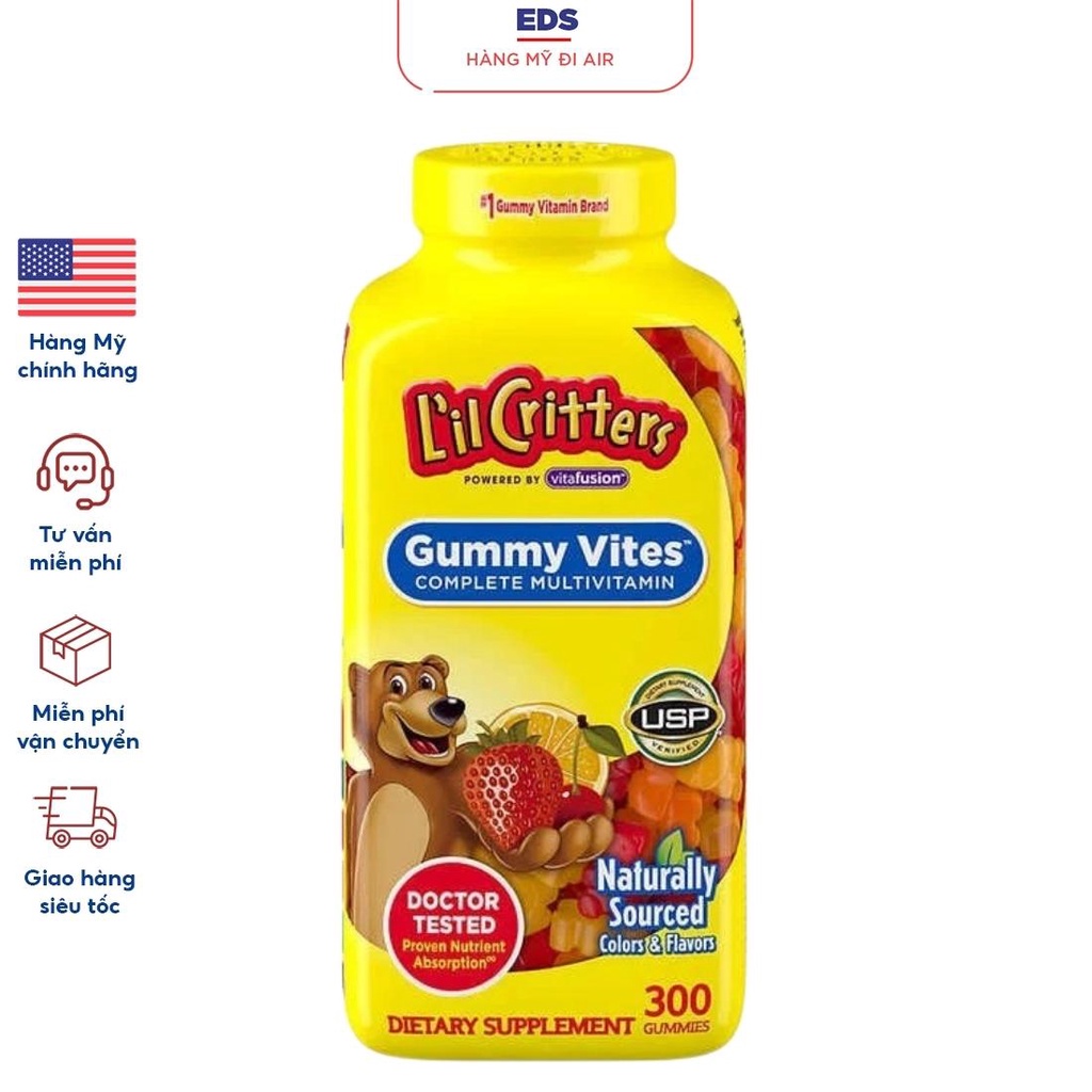 Kẹo dẻo hình gấu bổ sung vitamin tổng hợp cho trẻ em L'il Critters Gummy Vites Date 2023 - EDS Hàng Mỹ