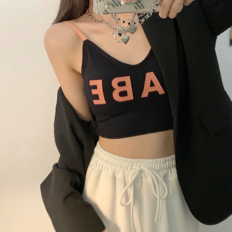 Áo ngực thể thao không gọng thép có đệm ngực hở lưng in chữ phong cách Hàn Quốc