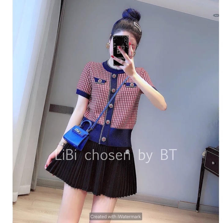 Áo len họa tiết viền cúc_ Hàng Quảng Châu