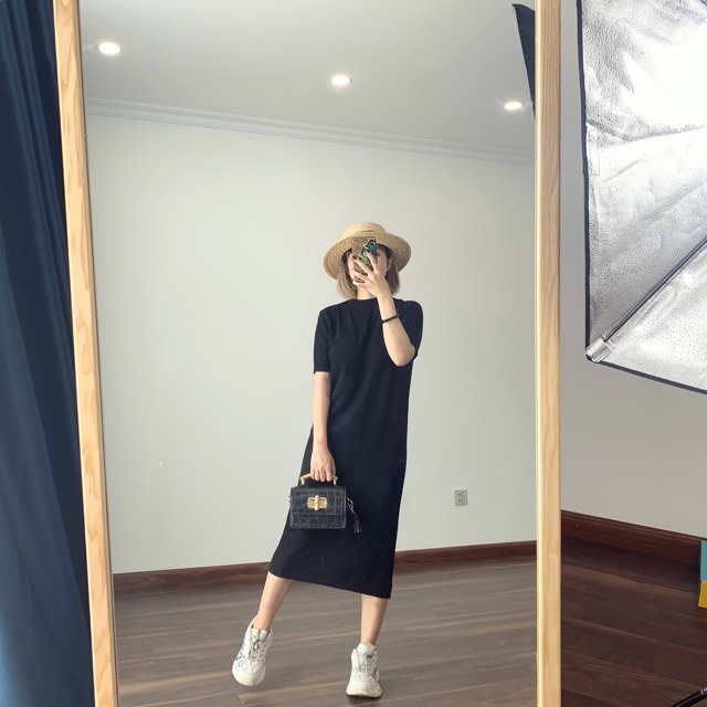 V2228 váy len suông lông thỏ