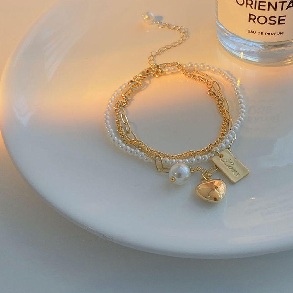 MXGOODS Vòng Tay Ngọc Trai Mặt Hình Trái Tim Phong Cách Baroque Đơn Giản Ngọt Ngào