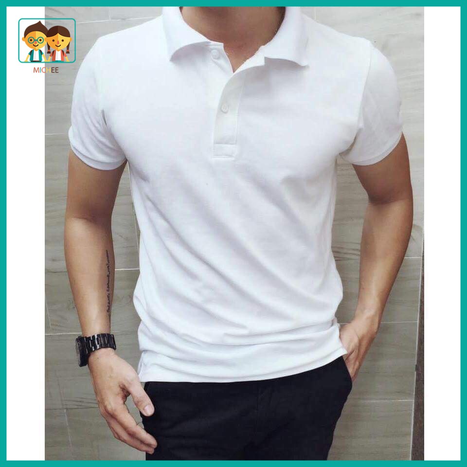 Áo Thun Nam màu trơn Cổ Bẻ Ngắn Tay chất Cotton dáng ôm body cao cấp | BigBuy360 - bigbuy360.vn