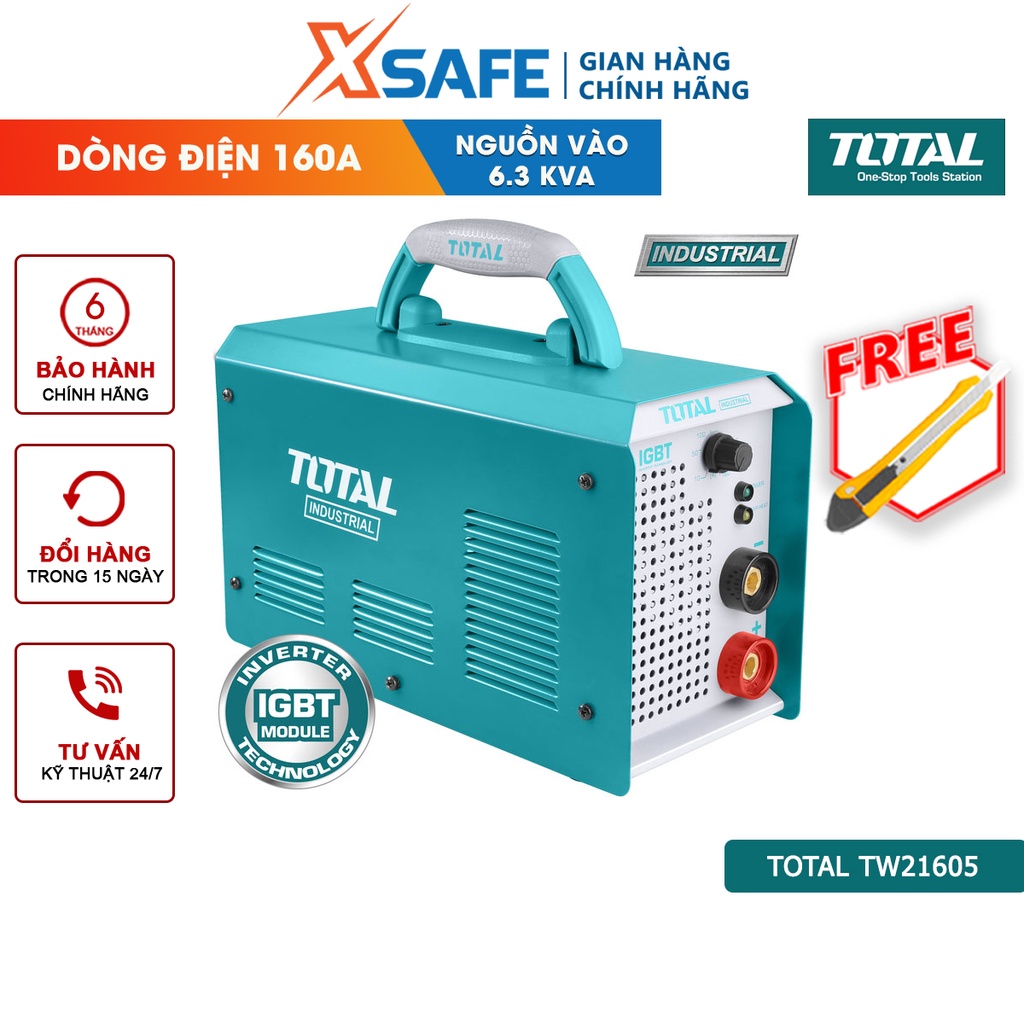 Máy hàn điện tử TOTAL TW21605 Máy hàn Inverter MMA Nguồn vào 6.3 kVA 65V Dòng điện 10-160A Điện cực hàn Ø1.6-4.0