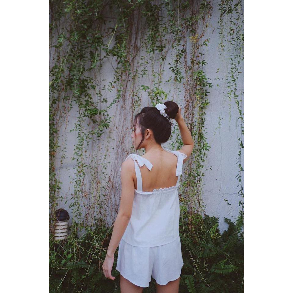 XẢ KHO LỖ VỐN - Set áo nơ dây vai short trắng cực cute mặc nhà hoặc đi chơi đều được kèm hình thật 100% Tanii Clothing