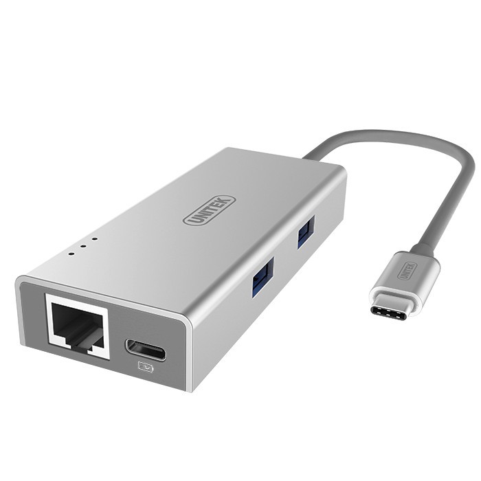 HUB USB BỘ CHIA USB TYPE C TỪ MÁY TÍNH CỔNG TYPE C RA 2 CỔNG USB 3.0 + LAN GIGABYTE UNITEK Y 9106