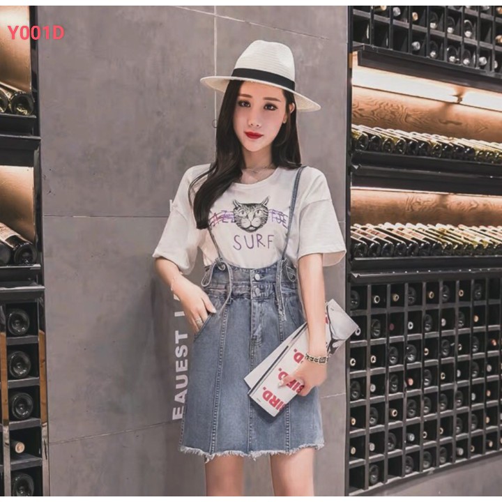 Yếm Jeans ( Có ảnh thật ), Váy Nữ Chất Bò Phối 2 Túi Trước Mang Phong Cách Ulzzang Hàn Quốc