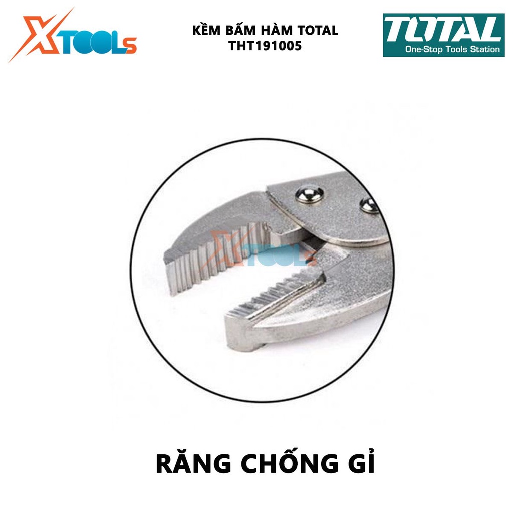 Kềm bấm khóa TOTAL THT191005 | Kìm bấm hàm Kích thước 10'' thép không gỉ, mạ niken bóng kẹp chặt, khóa, hỗ trợ siết lực,