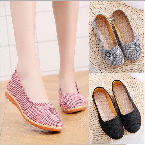 Giày búp bê vải caro đế bằng 2cm đi bộ cực êm chân V189