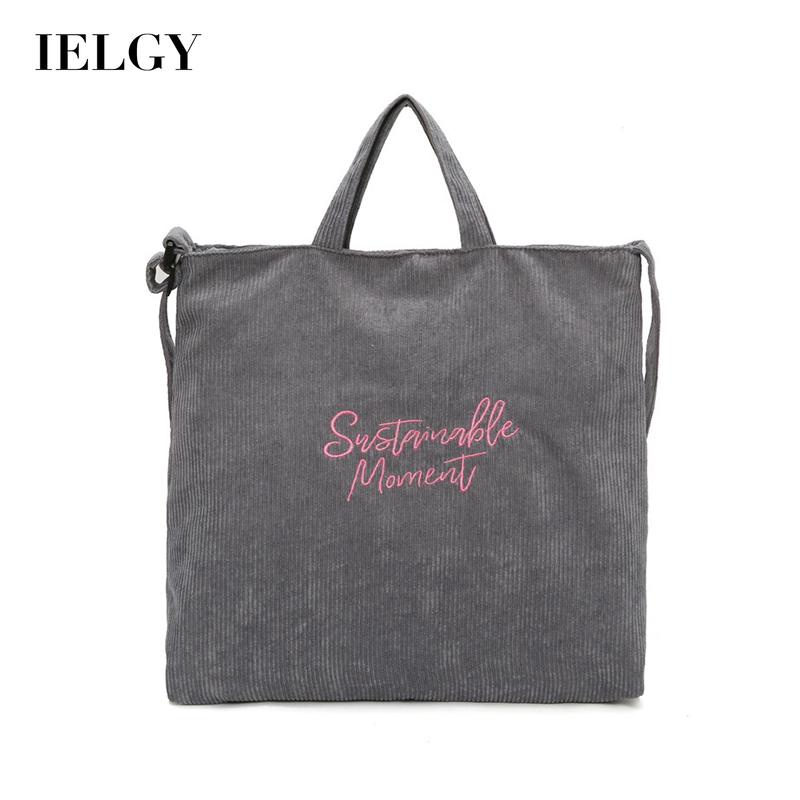 IELGY Túi Đeo Vai Vải Nhung Kẻ Thêu Chữ Cái Thời Trang Cho Nữ