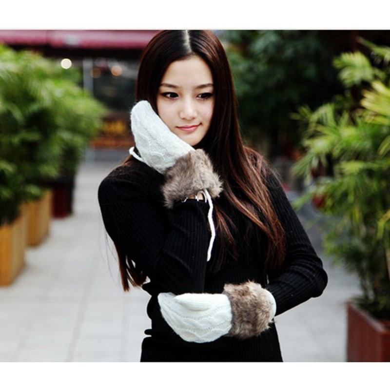 Đôi găng tay màu trơn chất liệu len dệt ấm áp cho nữ