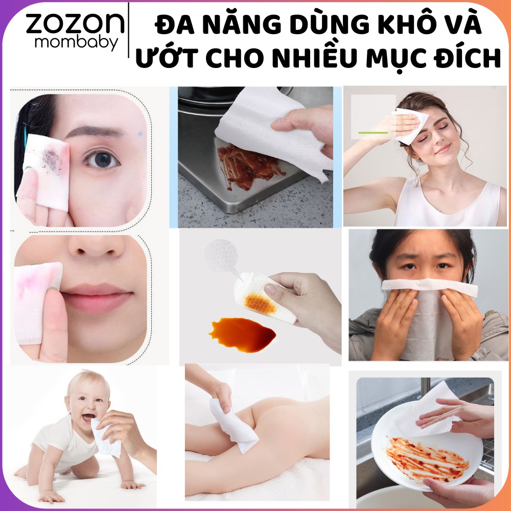 Khăn khô đa năng Hiền Trang tẩy trang, lau vệ sinh, nhúng nước thành khăn ướt giấy ướt, làm từ sợi bông 300 tờ/túi