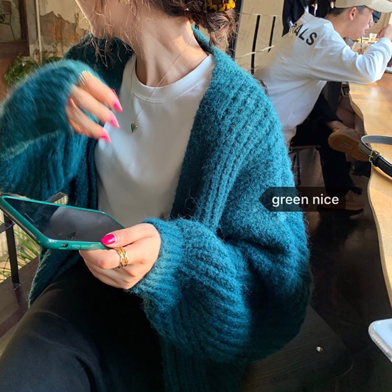 Áo khoác cardigan len mềm dày cổ chữ V phong cách Hàn Quốc tùy chọn màu sắc