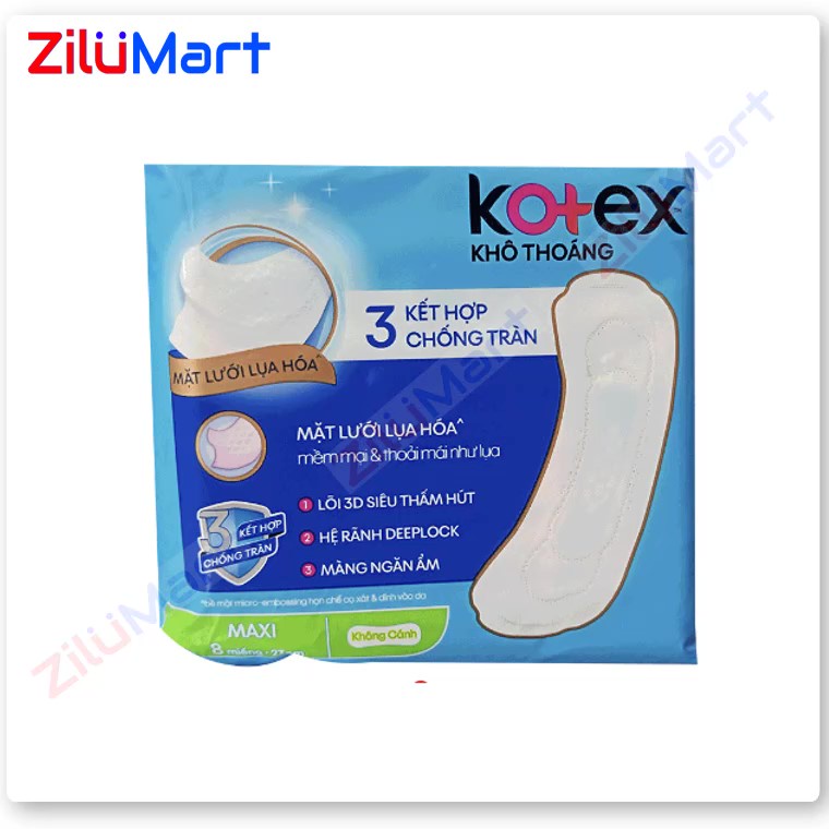 Gói 8 miếng băng vệ sinh Kotex khô thoáng Maxi không cánh