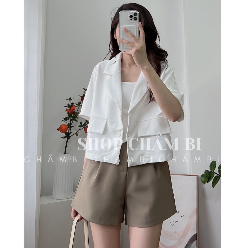 Áo khoác nữ Hàn Quốc A.331, Áo blazer dáng ngắn cổ vest 2 cúc dọc túi nắp chéo cách điệu cá tính - Thời trang nữ Chấm Bi | BigBuy360 - bigbuy360.vn