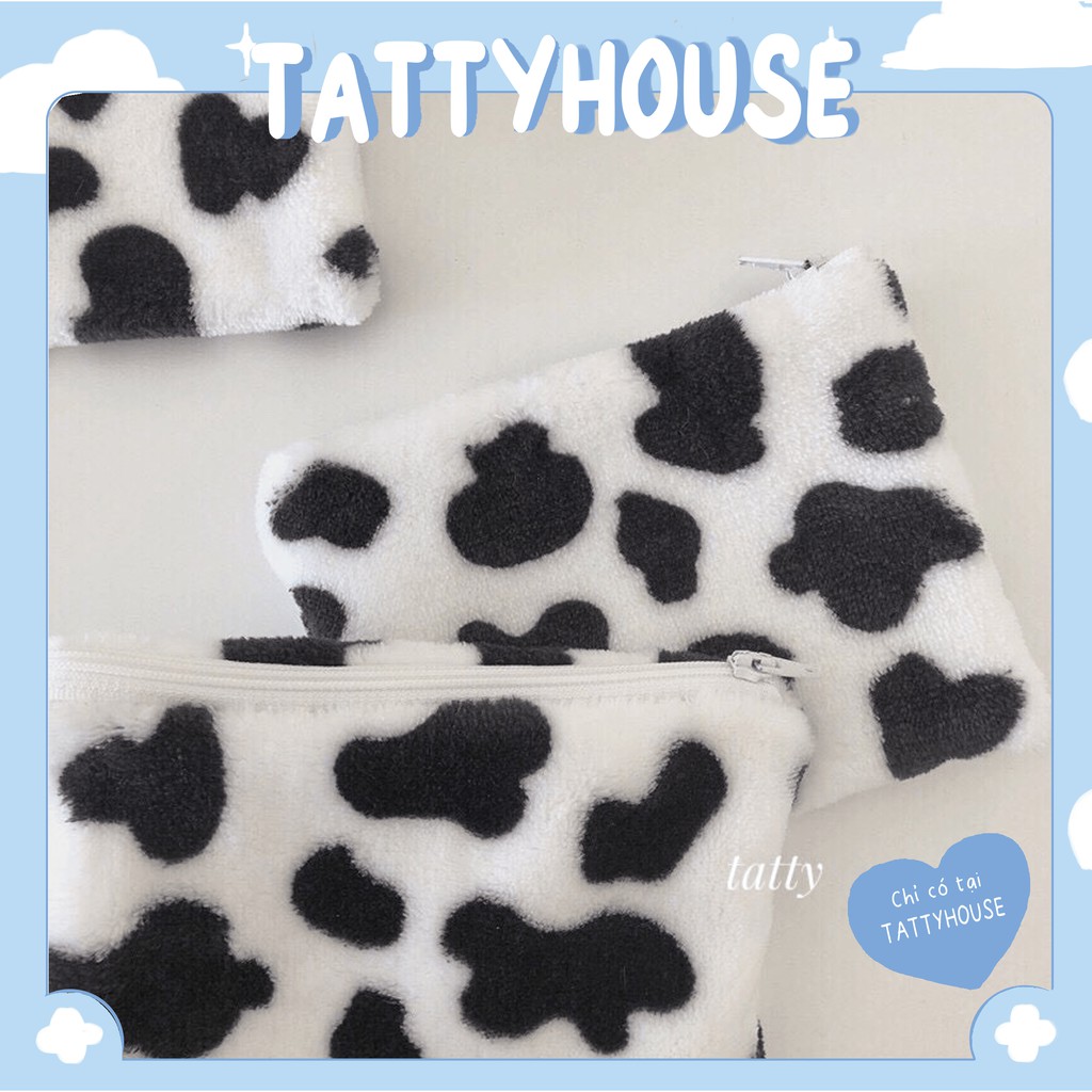 Túi đựng mỹ phẩm, văn phòng phẩm chất bông mềm mịn họa tiết bò sữa | Tattyhouse |