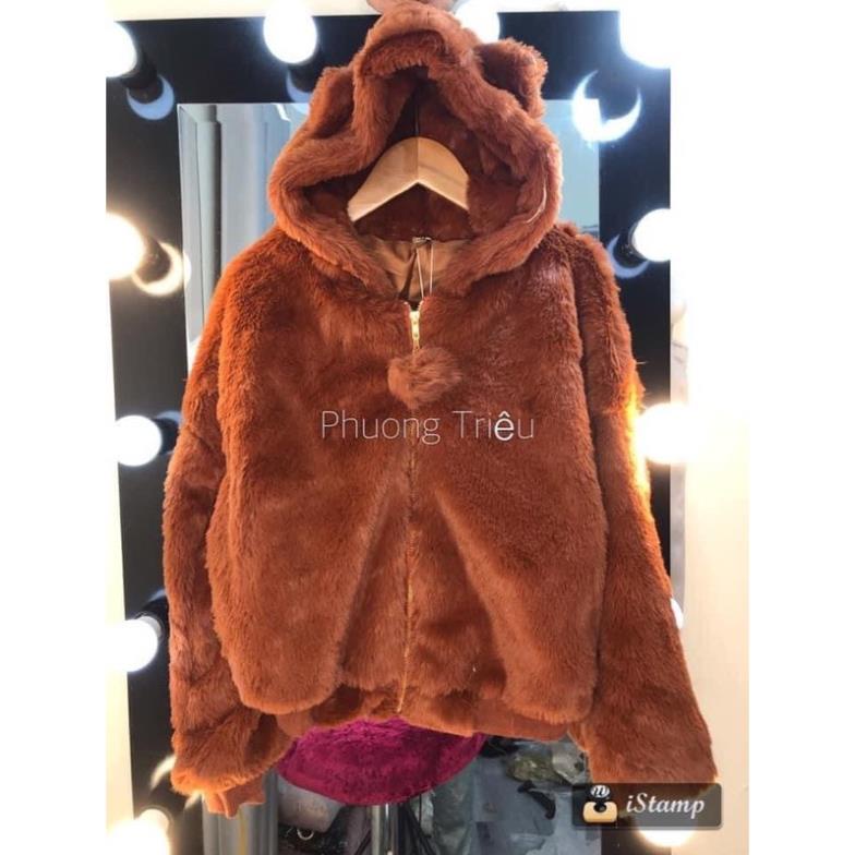 ẢNH THẬT ÁO KHOÁC LÔNG TAI THỎ QUẢ BÔNG