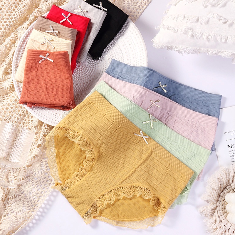 Quần Lót Nữ Cotton Dệt Kim 100%, Quần Chíp Nữ Cao Cấp Viền Ren Đính Nơ ZANA BRA L12