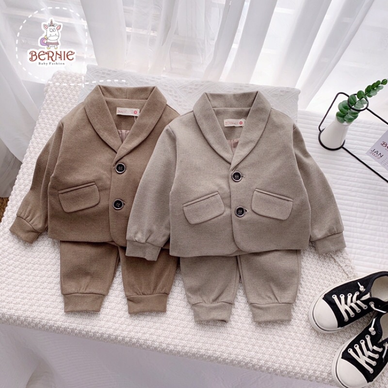Set vest dạ cao cấp bé trai kiểu dáng basic phong cách Hàn Quốc