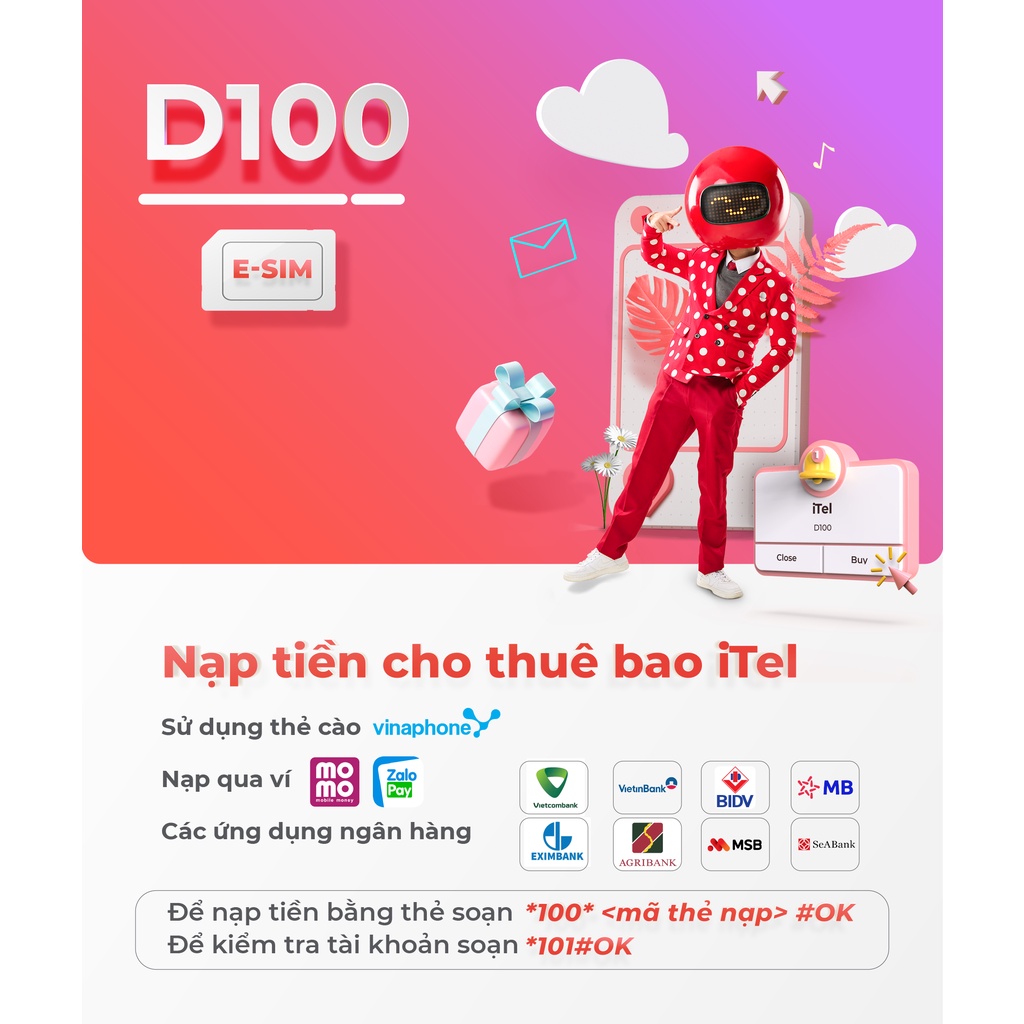 Sim iTelecom eSim 4G Gói D100 - Chỉ 100k Data 12Gb/Tháng - 4G tốc độ cao Toàn Quốc