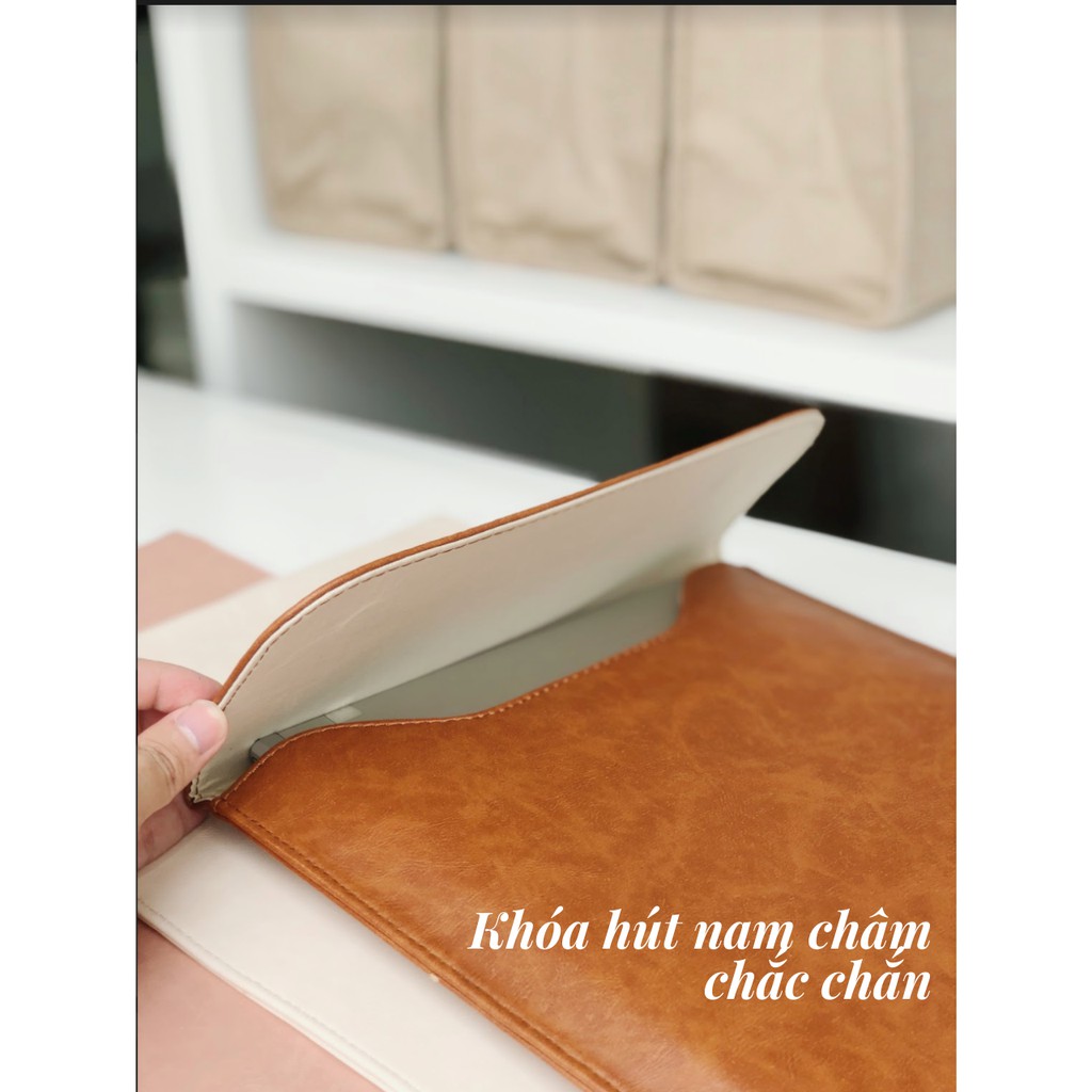 Bao da đựng laptop 13-14inch khắc tên theo yêu cầu chống nước có nắp đóng nút nam châm - Vuver Accessories | BigBuy360 - bigbuy360.vn