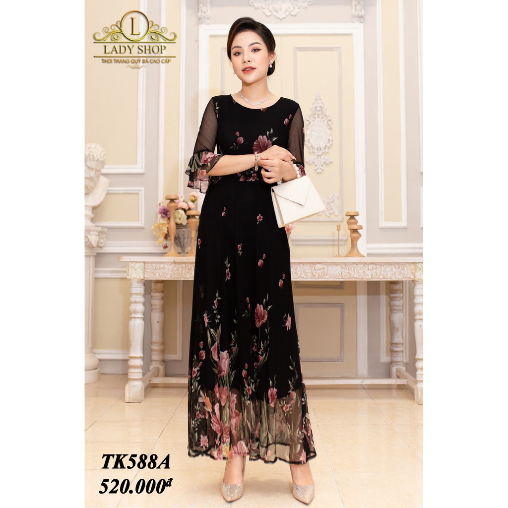 Váy đầm trung niên Ladyshop thun cao cấp maxi ren TK588