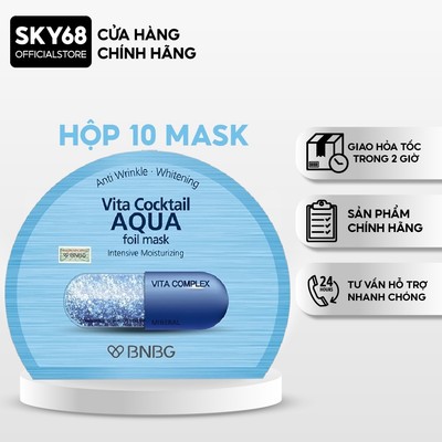 [BẢN VIỆT] Hộp 10 Mặt nạ cấp nước dưỡng da ẩm mượt, săn chắc BNBG Vita Cocktail Aqua Foil Mask 30ml x 10