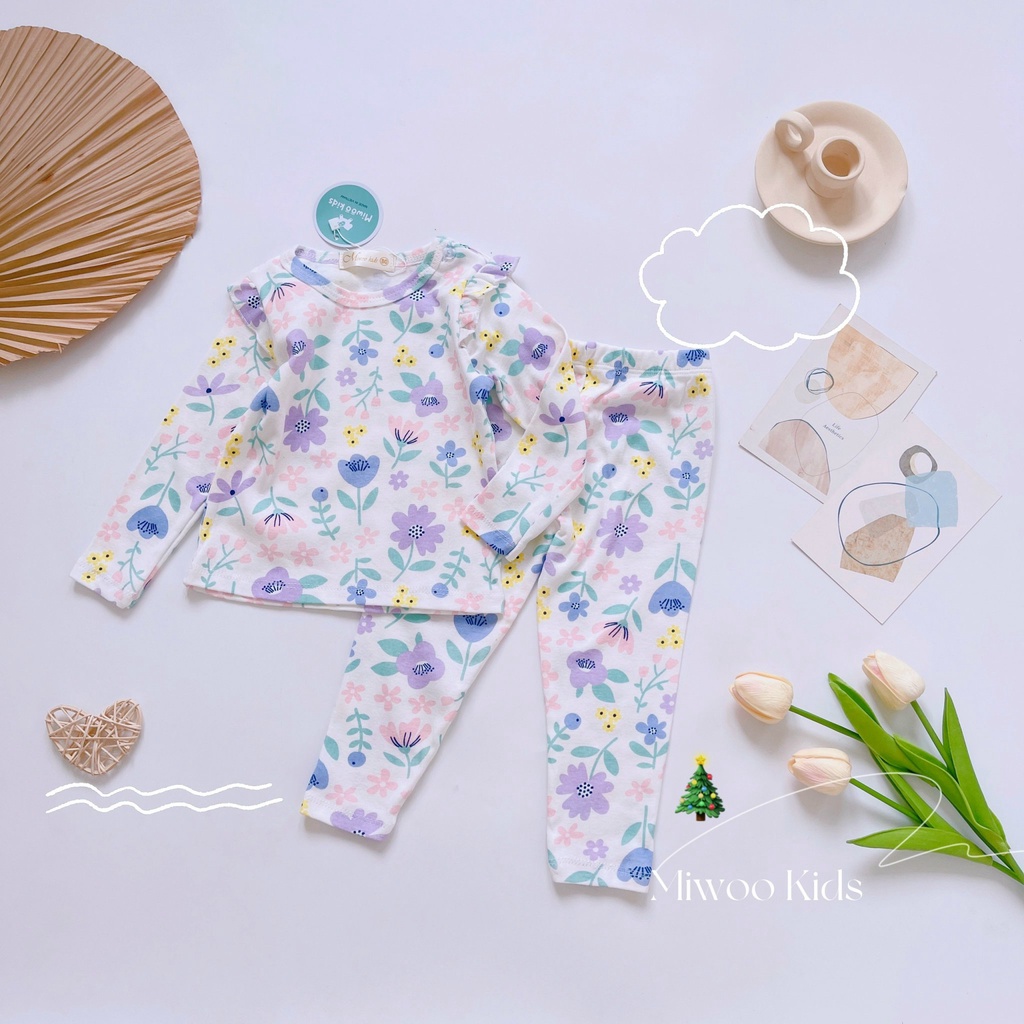 Đồ Bộ Mặc Nhà Cho Bé Gái Dài Tay Xuất Xịn Bèo Vai Nhún Điệu Đà Hoạ Tiết Siêu Đáng Yêu - HM159 Homikids