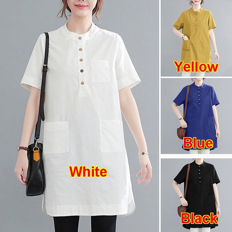 Áo sơ mi ZANZEA dành cho nữ thiết tay lỡ cổ chữ O có hàng nút cài trơn màu cơ bản dành cho nữ