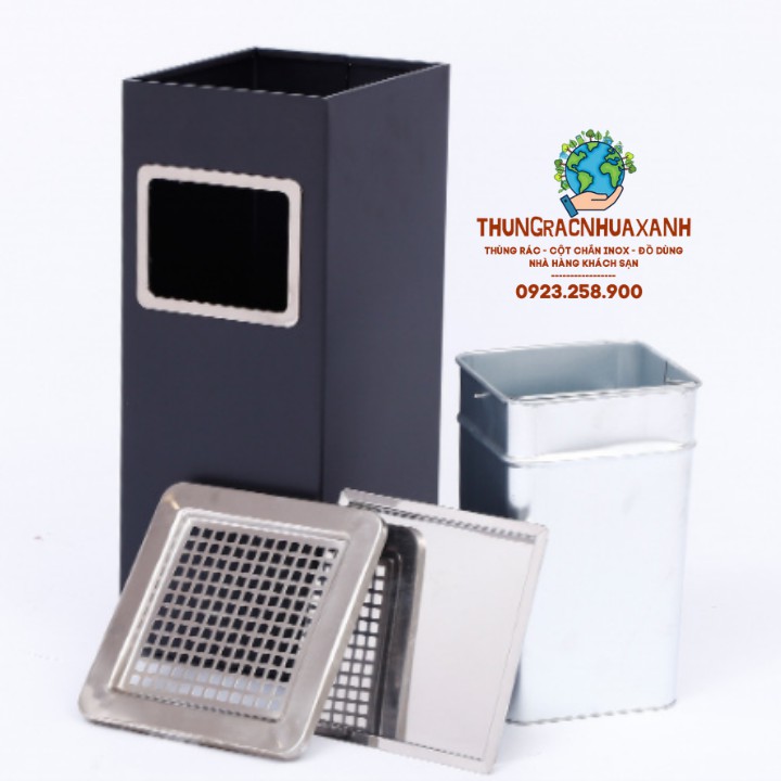 THÙNG RÁC GẠT TÀN DẠNG HÌNH VUÔNG INOX B-067