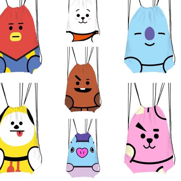 Túi Dây Rút Họa Tiết Bt21 - Cooky / Tata / Chimmy / Koya / Rj / Shooky / Mang