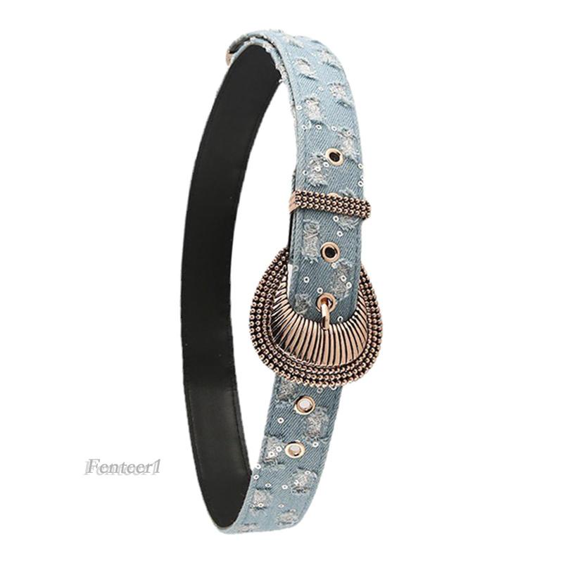 (Fenteer1) Thắt Lưng Denim Phong Cách Retro