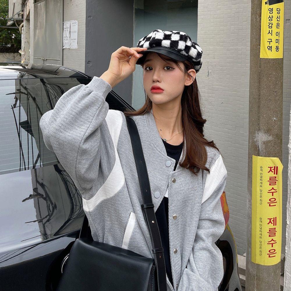 Mũ Beret Vải Lông Họa Tiết Kẻ Ô Vintage Hợp Thời Trang Thu Đông Cho Nữ