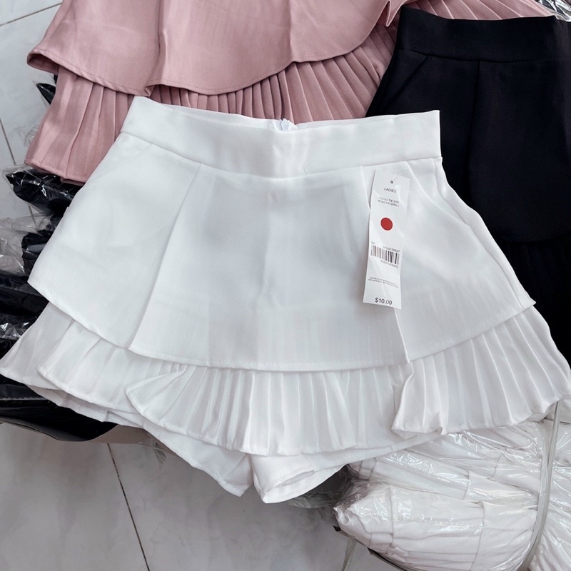 Set áo sơ mi tay ngắn 2 túi và chân váy xếp ly tầng có túi chất vải tuyết mưa dày dặn