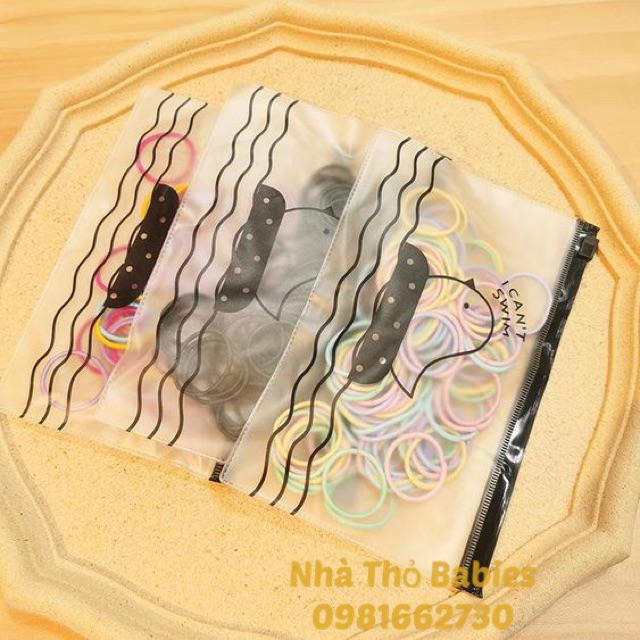 Set 100 Dây Buộc Tóc Kèm Túi Zip
