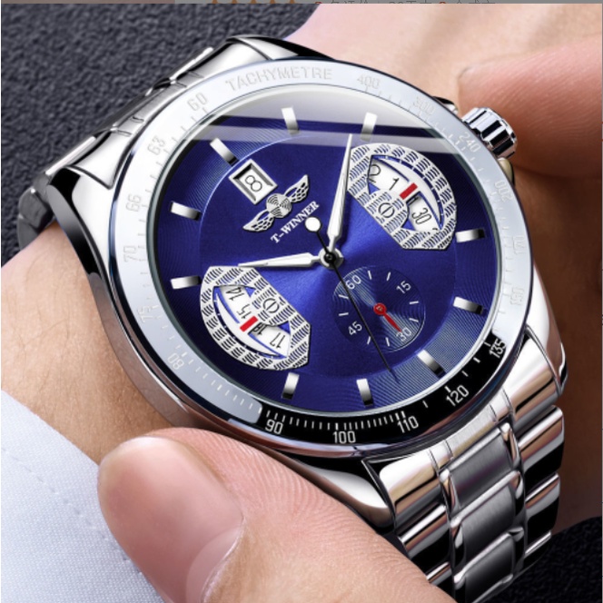 Đồng hồ cơ nam T-Winner cơ lộ máy, automatic tự động, dây thép không gỉ cao cấp chính hãng
