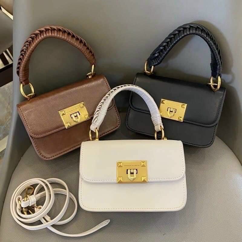 Túi CNK quai xoắn 3 màu khóa tag dập logo siêu đẹp trẻ trung năng động cá tính cho các cô nàng năng động