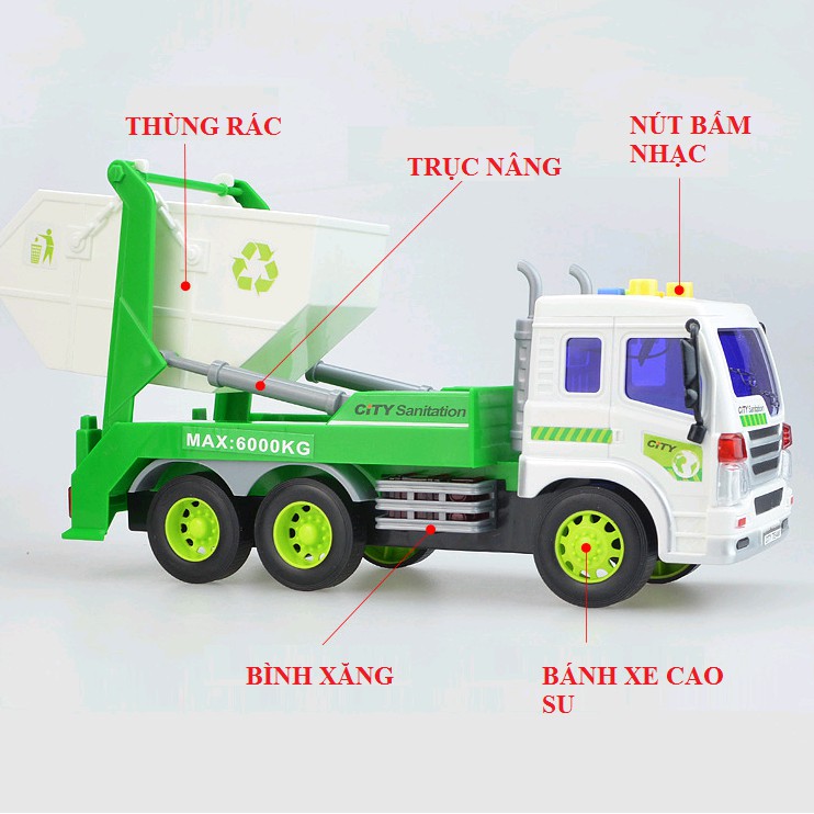 Xe ô tô chở rác 1:16 bằng nhựa xe có thùng nâng mô hình đồ chơi trẻ em MS-03