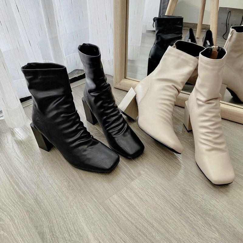 Bốt nhăn da lì, Boot nữ giá rẻ để gót vuông 7 phân cho chị em công sở mã F01 | WebRaoVat - webraovat.net.vn