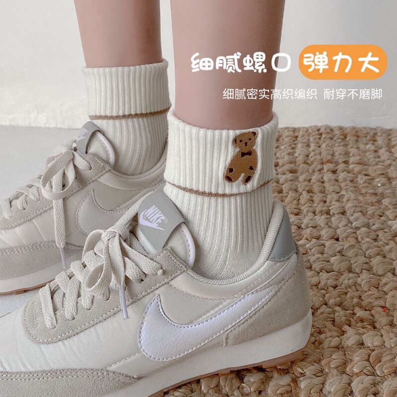 Tất Gấu Teddy Cao Cổ, Vớ Cao Cổ Nữ Chất Vải Len Tăm Cao Cấp