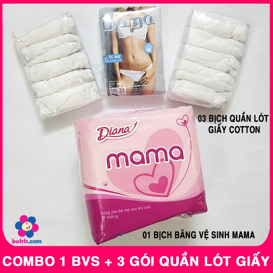 Combo 1 Bịch Băng Vệ Sinh MaMa + 3 Gói Quần Lót Giấy Cotton Cho Mẹ