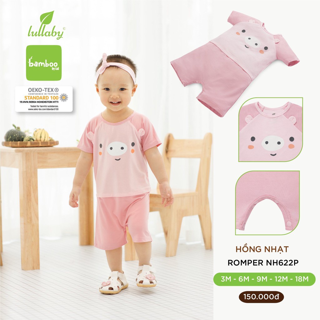 Romper sợi tre Lullaby NH622P, body cộc tay bé trai, bé gái siêu mát và mềm mịn