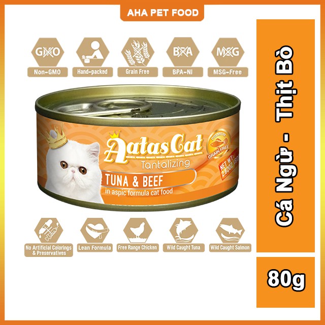 [Hàng Nhập Khẩu] Pate Cho Mèo Anh Lông Ngắn Aatas Cat 80g Nguyên Chất Từ Cá Ngừ Mix Với 12 Vị Thơm Ngon KO Chất Bảo Quản