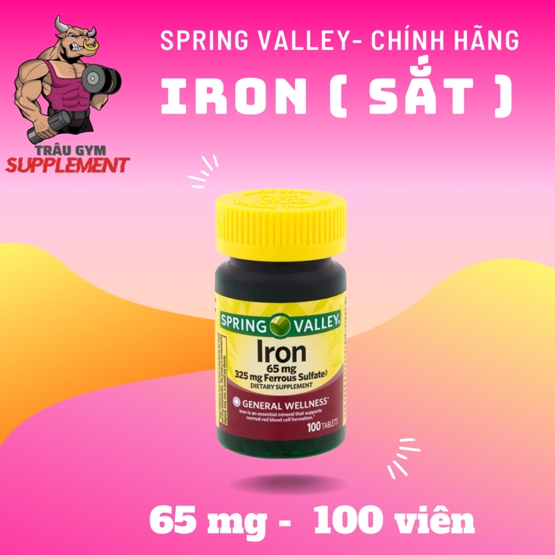 Spring Valley- Viên uống bổ sung Sắt- Iron 65mg 100 viên