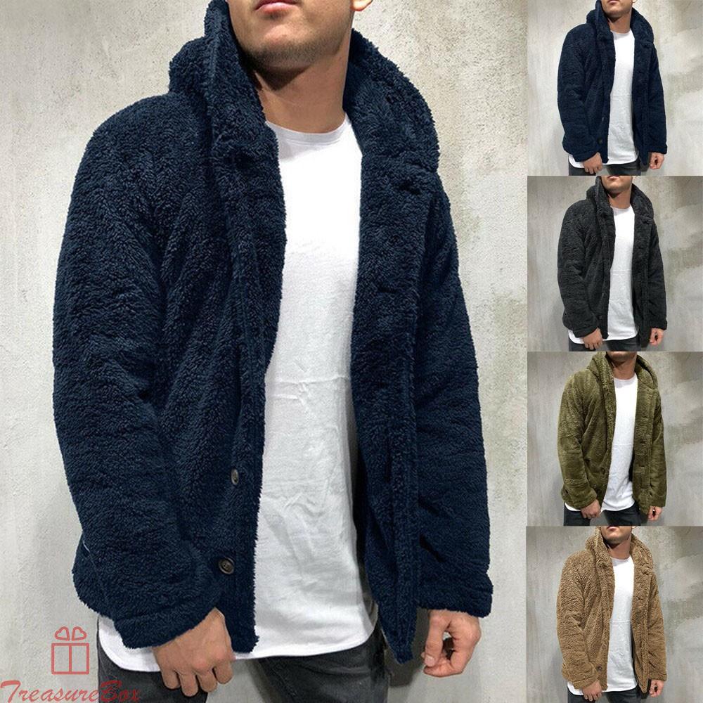 Winter Warm Men Winter Thick Hoodies Tops Fluffy Fleece Fur Jacket Hooded Coat Outerwear Long Sleeve Cardigans