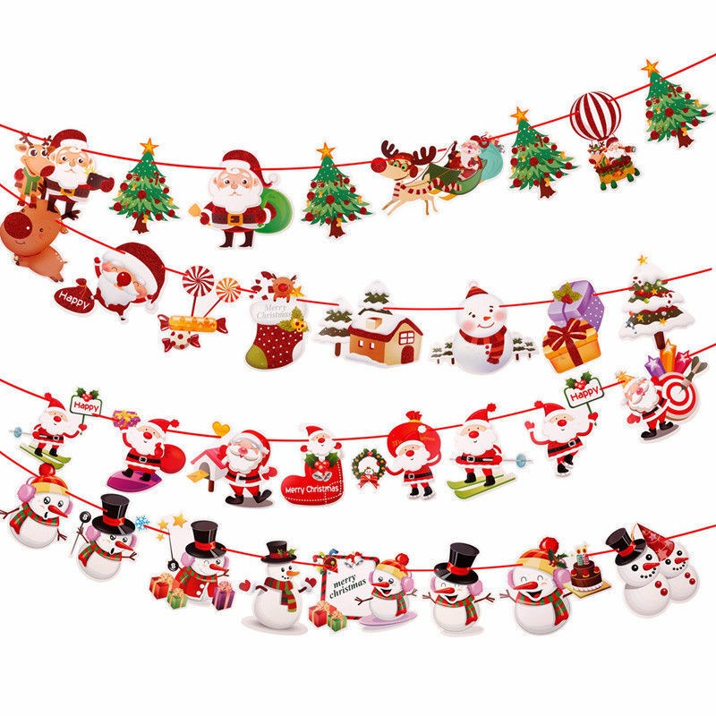 Dây Cờ Treo Trang Trí Giáng Sinh 2.5M Hình Ông Già Noel / Người Tuyết