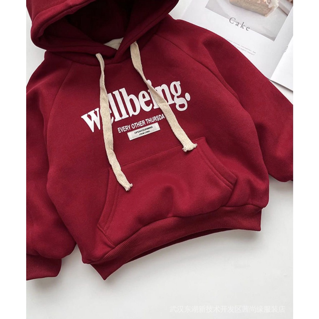 Áo Hoodie Dài Tay Lót Lông Cừu Giữ Ấm In Họa Tiết Thời Trang Thu Đông Cho Bé Trai Và Gái