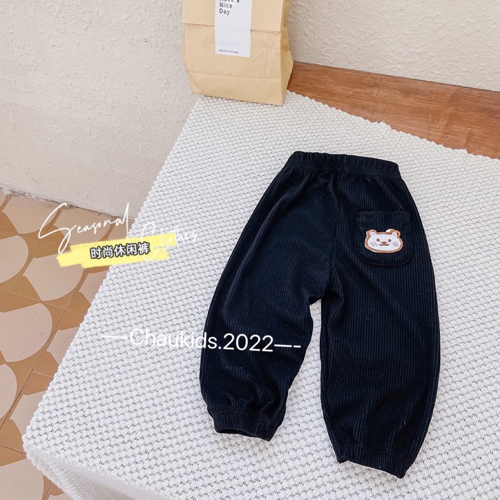 Quần dài cho bé gái, bé trai, quần tăm mềm mại mặc mùa thu thêu đắp hình thú dễ thương