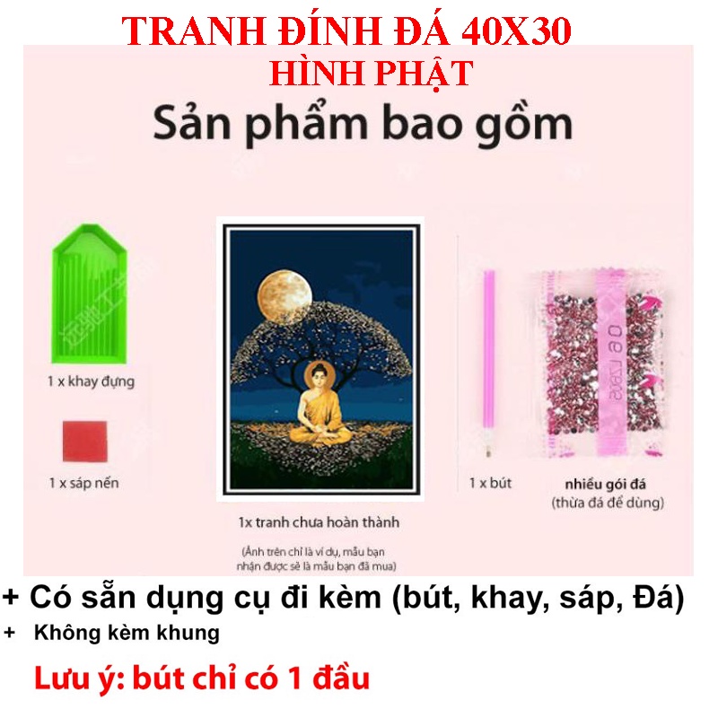 Tranh Đính Đá 5D Tự Hoàn Thành Kích thước 40x30Cm, Tranh Gắn Đá DIY Hình Phật - Thiên Chúa DIY